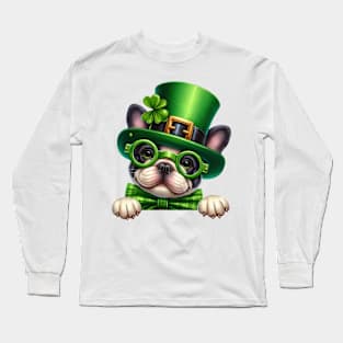 St Patricks Day Peeking French Bulldog Long Sleeve T-Shirt